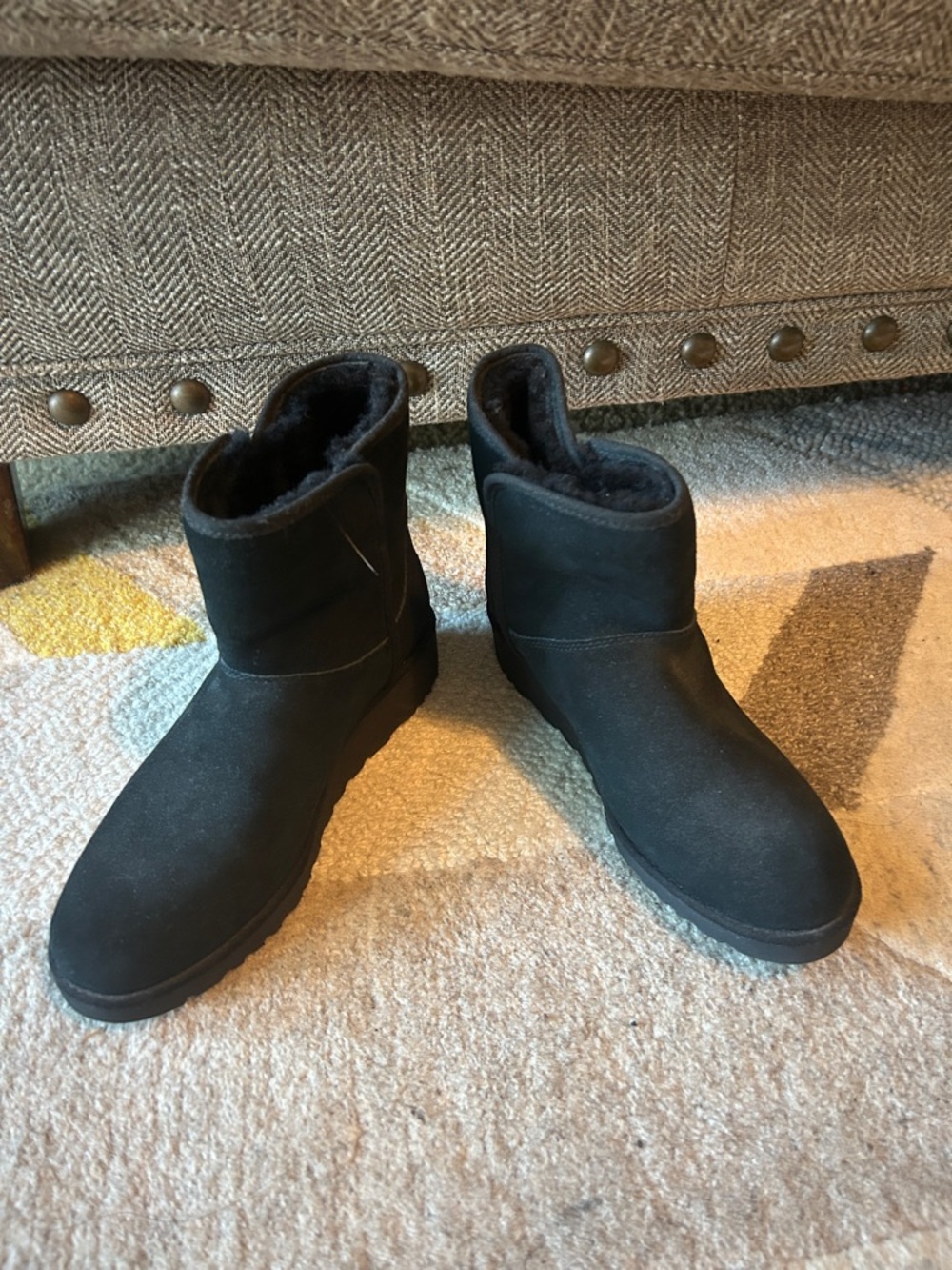 UGG Black Short Suede Shearling Booties